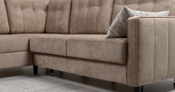 Диван-кровать угловой Арно ТД 565 велюр Лаки 04 песочный, Vertical 910 молочно-серый, сборка на любую сторону