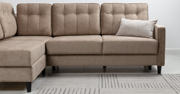 Диван-кровать угловой Арно ТД 565 велюр Лаки 04 песочный, Vertical 910 молочно-серый, сборка на любую сторону