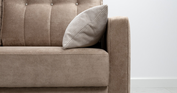 Диван-кровать угловой Арно ТД 565 велюр Лаки 04 песочный, Vertical 910 молочно-серый, сборка на любую сторону