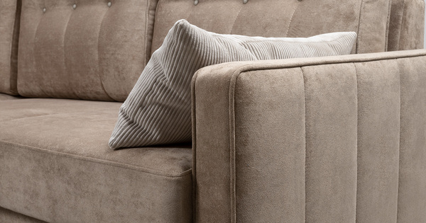 Диван-кровать угловой Арно ТД 565 велюр Лаки 04 песочный, Vertical 910 молочно-серый, сборка на любую сторону