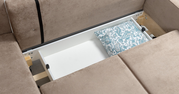 Диван-кровать угловой Арно ТД 565 велюр Лаки 04 песочный, Vertical 910 молочно-серый, сборка на любую сторону