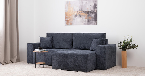 Диван-кровать угловой Оксфорд 713 композиция 1, шенилл MUZA 09 темно-синий, модульная система, сборка на любую сторону