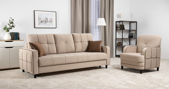 Диван-кровать прямой Черри ТД 284 велюр Irida 02 светло-бежевый, Эвита шоколад бежево-коричневый