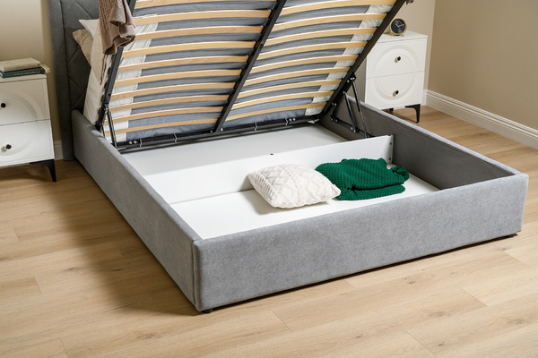 Кровать Марион 160 велюр OCEAN 023 серый с ортопедическим основанием и подъемным механизмом (спальное место 160 х 200)