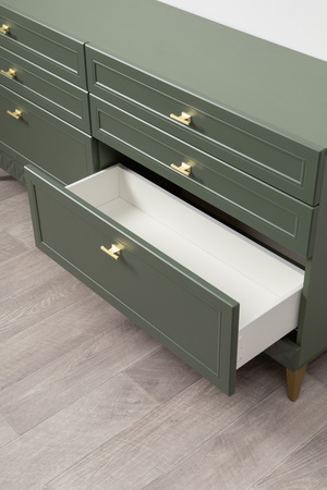Комод Марион 16.256 дымчатый зеленый K521, олива шагрень AG 1050 ПВХ, белый PE шагрень