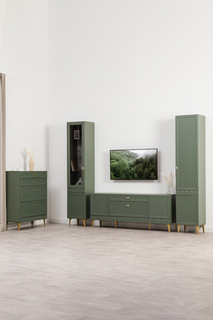 Шкаф-пенал Марион 16.333.01 дымчатый зеленый K521, олива шагрень AG 1050 ПВХ (собирается на любую сторону)