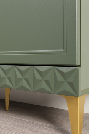 Гостиная Марион композиция 2 дымчатый зеленый K521, олива шагрень AG 1050 ПВХ, белый PE шагрень (собирается на любую сторону)