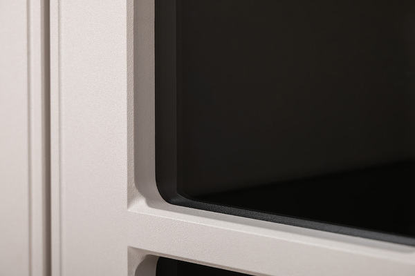 Гостиная Ричфорд композиция 1 с карнизами, кашемир 5981 BS, моно керамика D166-2 ПВХ, белый PE шагрень (собирается на любую сторону)