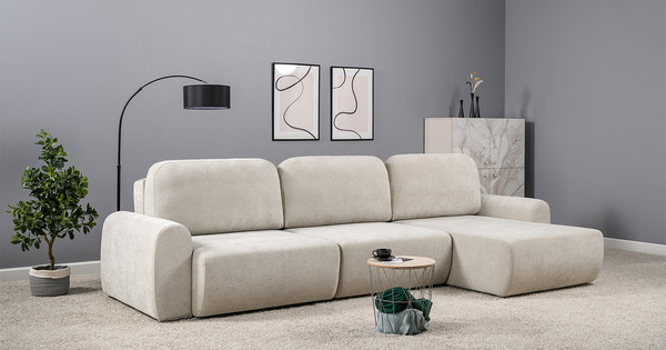 Диван-кровать угловой Тэдди 1505 композиция 3, букле Pique 010 светло-серый, модульная система, сборка на любую сторону